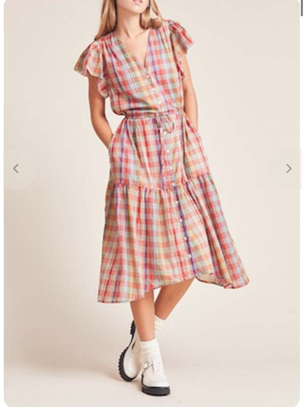 TROVATA Plaid Kristi Flutter Sleeve Midi Dress Size Small
